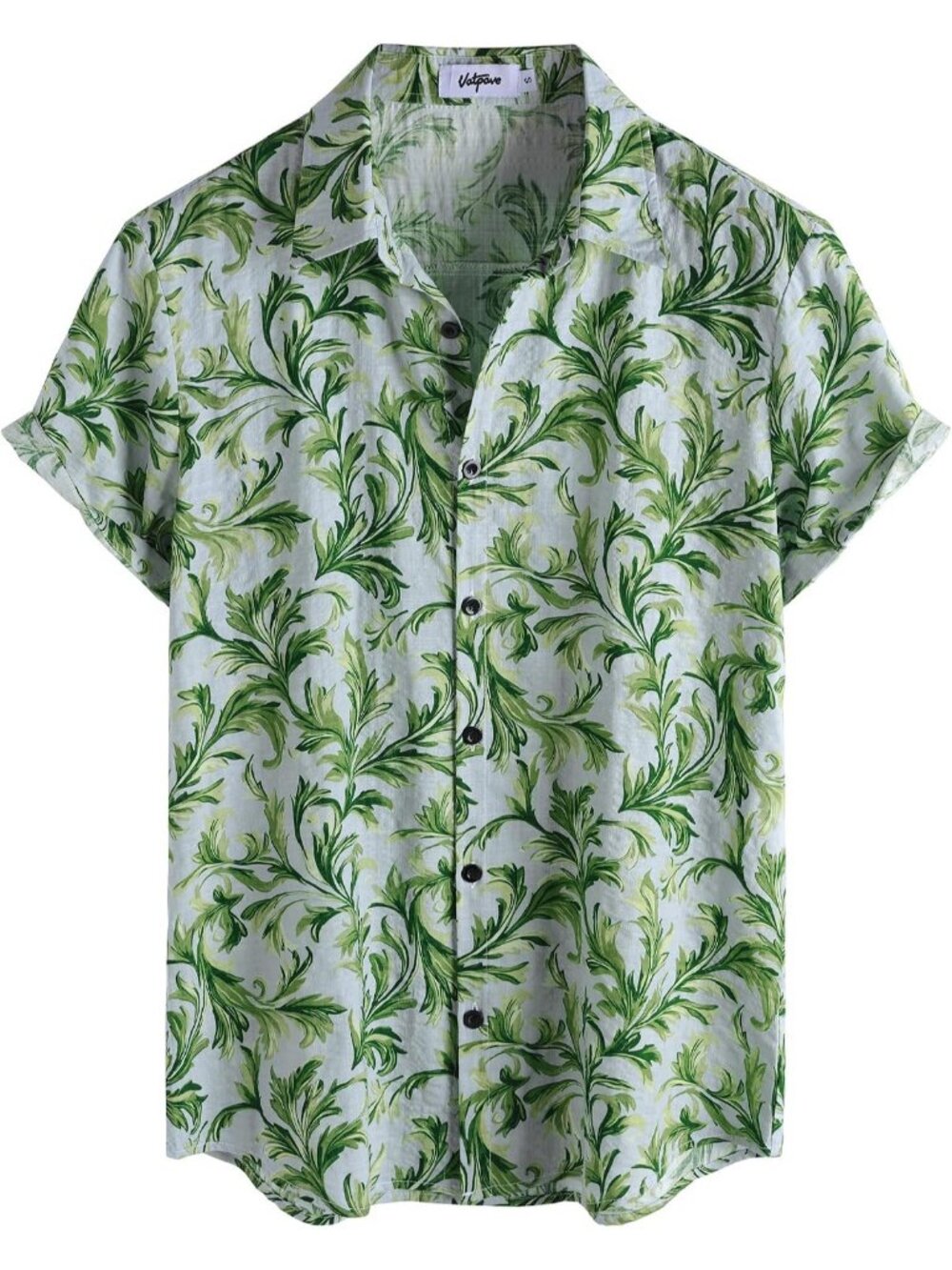 Men's Green/Gray Hawaiian Short Sleeve Button Down Tropical Floral Beach Shirt